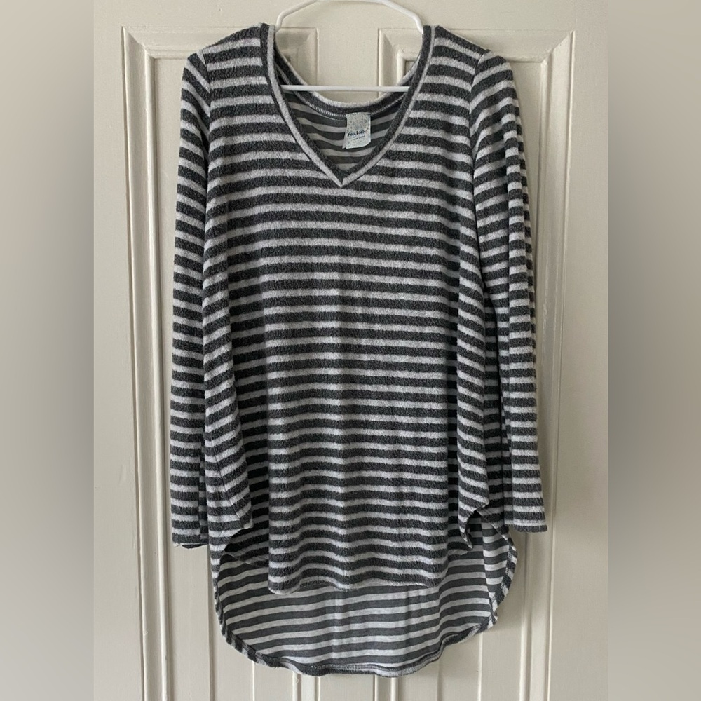 Gray and White Striped Sweater